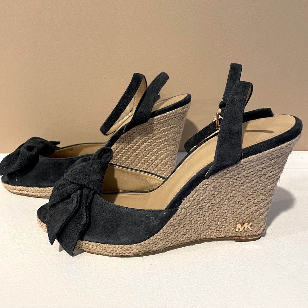 Michael Kors Willa Wedge Espadrille Blue Suede Sandal Heel 7.5
